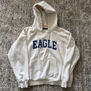 American Eagle Outfitters Cream Hoodie with Navy Logo